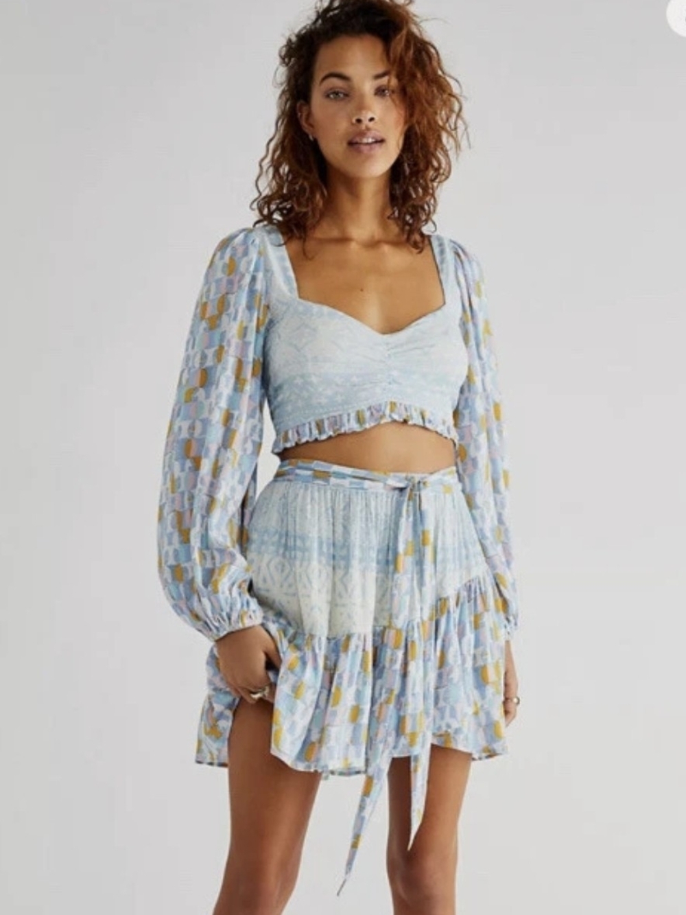 Free People Viscose Naomi Printed Puff Sleeve top Size Small